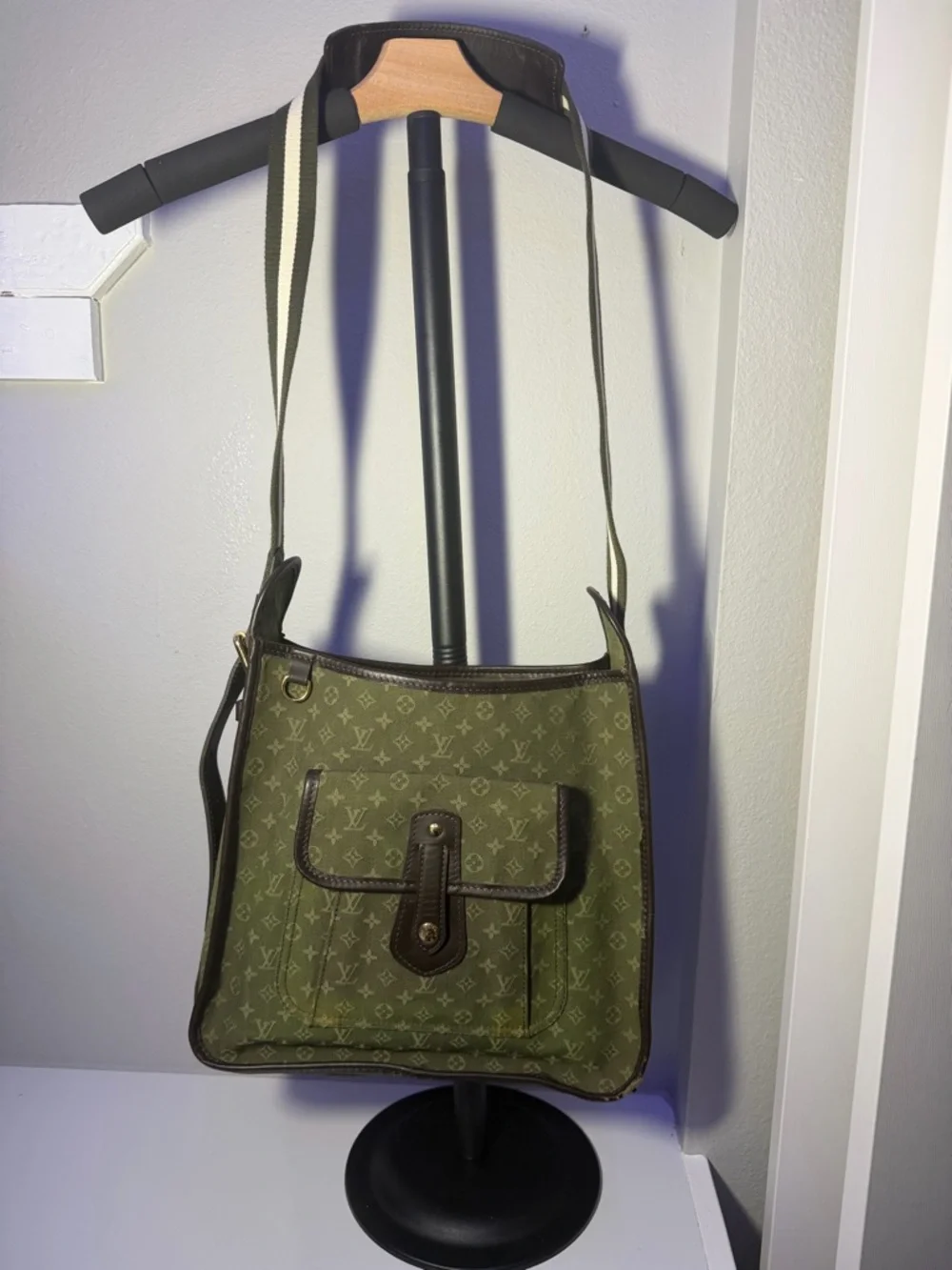 COA included - Louis Vuitton Mini Lin Monogram Shoulder Bag in Olive Green